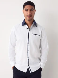Formele Overhemden*Next Witte Hatch Contract Kraag - Smart Trimmed Long Sleeve Party Shirt