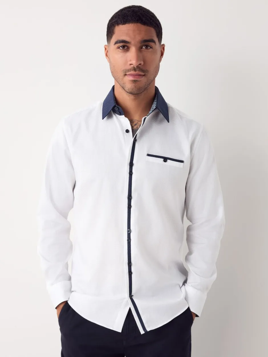 Formele Overhemden*Next Witte Hatch Contract Kraag - Smart Trimmed Long Sleeve Party Shirt