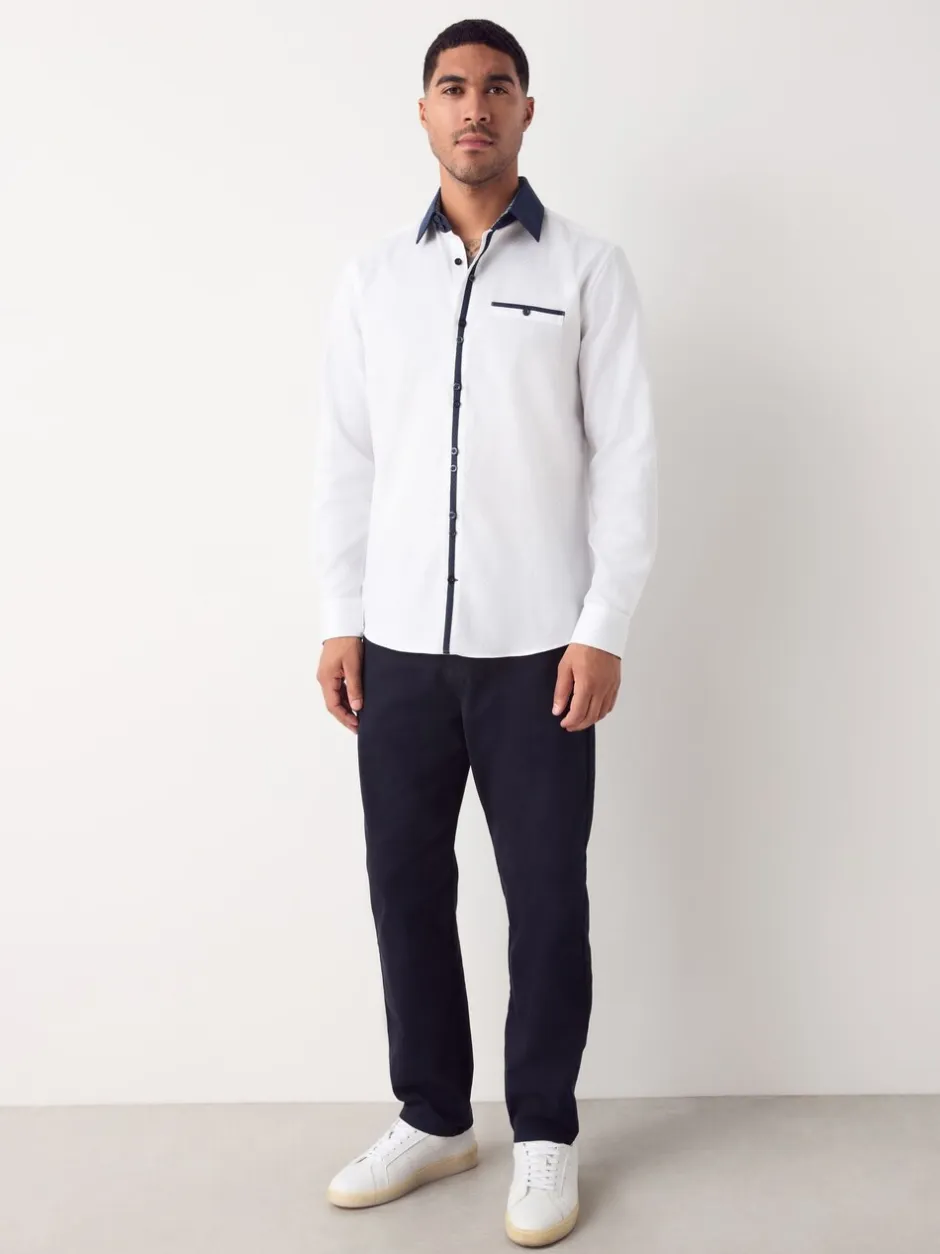 Formele Overhemden*Next Witte Hatch Contract Kraag - Smart Trimmed Long Sleeve Party Shirt