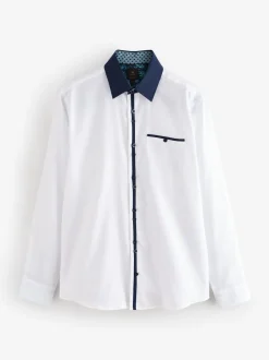 Formele Overhemden*Next Witte Hatch Contract Kraag - Smart Trimmed Long Sleeve Party Shirt
