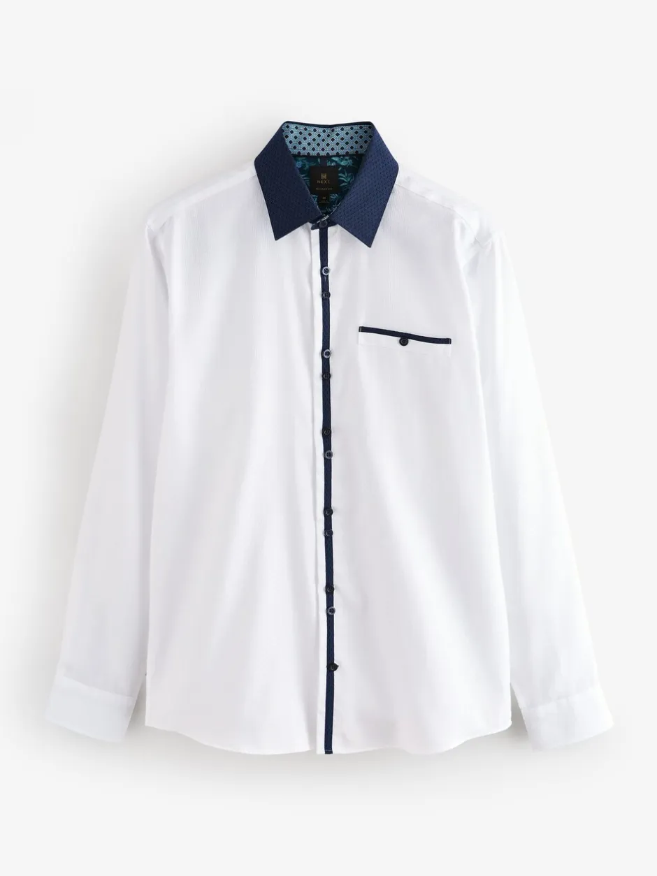 Formele Overhemden*Next Witte Hatch Contract Kraag - Smart Trimmed Long Sleeve Party Shirt