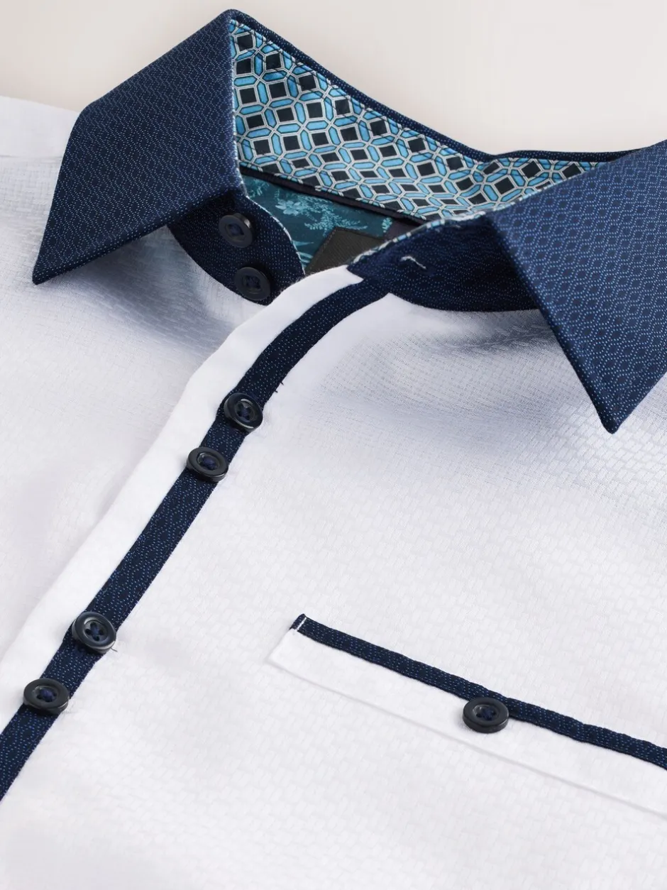 Formele Overhemden*Next Witte Hatch Contract Kraag - Smart Trimmed Long Sleeve Party Shirt