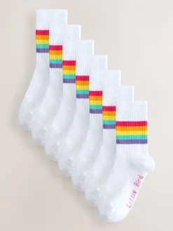 Sokken En Panty's|Sokken En Panty's*Little Bird by Jools Oliver - White Tube Socks 7 Pack Witte pastelkleurige regenboogprint