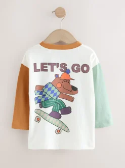 T-Shirts|Tops|Next Witte Skaterbeer - T-shirt met lange mouwen en print op de rug (3mnd -8jr)