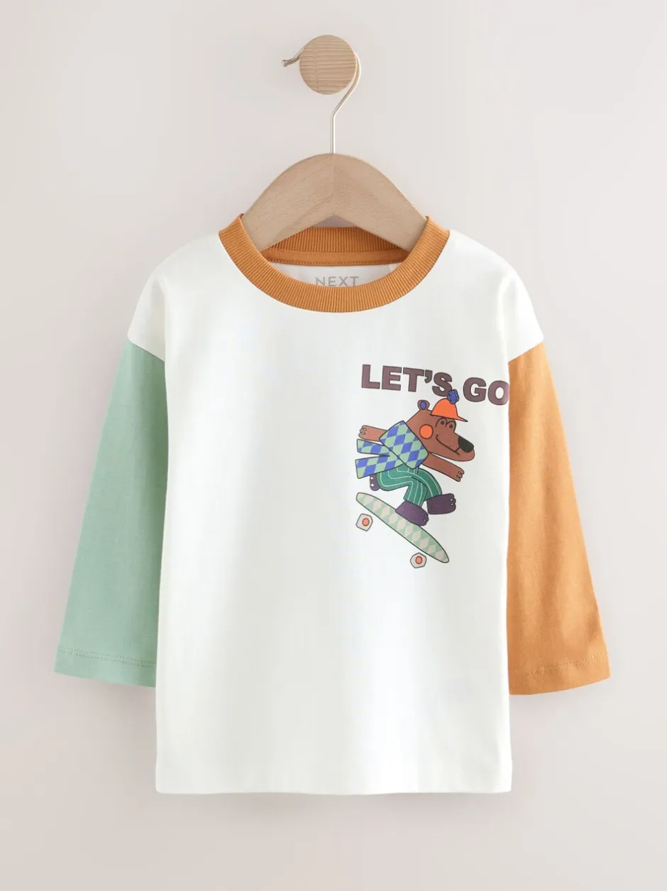 T-Shirts|Tops|Next Witte Skaterbeer - T-shirt met lange mouwen en print op de rug (3mnd -8jr)