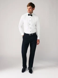 Formele Overhemden|Shirts*Next - Slim Fit - Set van overhemd met enkele manchet en een vlinderstrik Witte structuur/zwarte vlinderdas