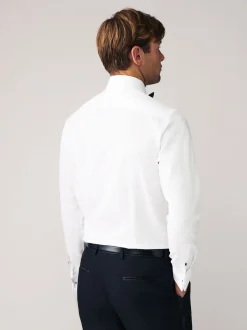 Formele Overhemden|Shirts*Next - Slim Fit - Set van overhemd met enkele manchet en een vlinderstrik Witte structuur/zwarte vlinderdas