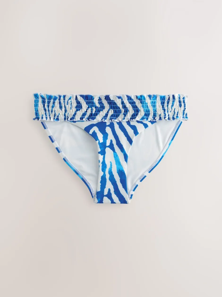 Badkleding*Next - Gerimpelde bikinislip met hoge taille Witte/blauwe zebraprint