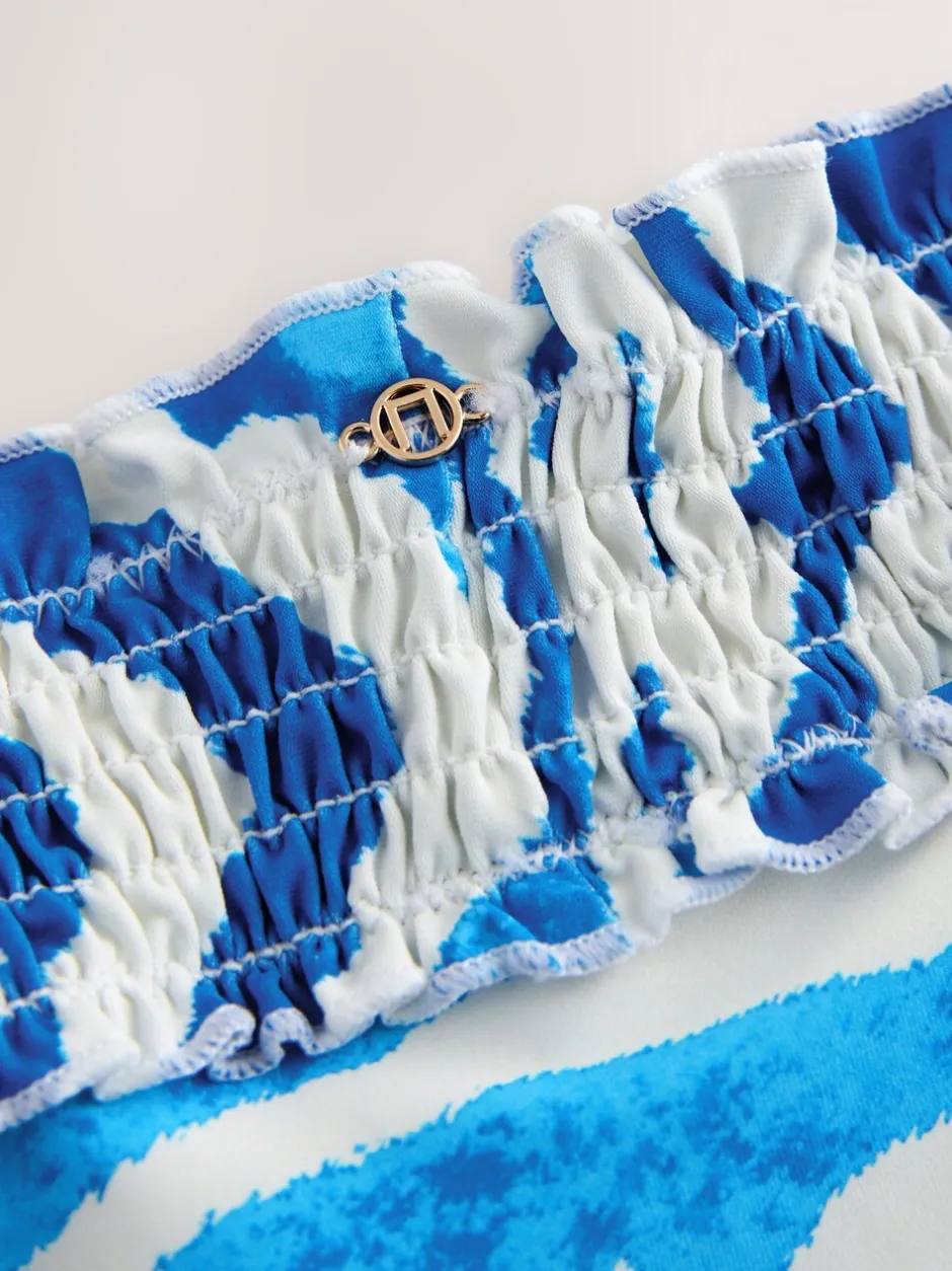 Badkleding*Next - Gerimpelde bikinislip met hoge taille Witte/blauwe zebraprint