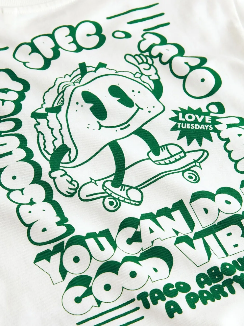 Tops|T-Shirts*Next Witte/Groene Taco - T-shirt met lange mouwen en print op de rug (3mnd -8jr)