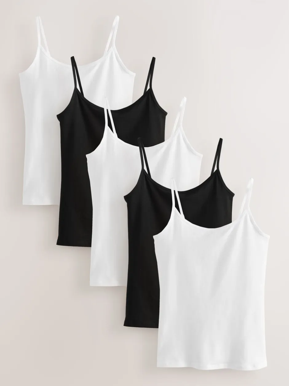 Tops En T-Shirts|Next Wit/zwart - 5 Hemdjes met dunne bandjes