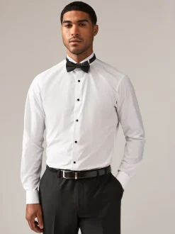 Formele Overhemden*Next Wit/zwart - Slim Fit - Double Cuff Regular Fit Shirt And Bow Tie Pack