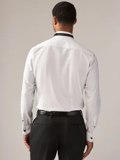 Formele Overhemden*Next Wit/zwart - Slim Fit - Double Cuff Regular Fit Shirt And Bow Tie Pack