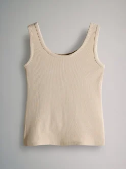 Tops En T-Shirts|Sportkleding*The Set - van 5 geribbelde ronde hals hemdjes Wit/Zwart/Bruin/Taupebruin/Naturel