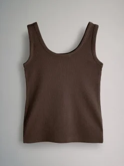 Tops En T-Shirts|Sportkleding*The Set - van 5 geribbelde ronde hals hemdjes Wit/Zwart/Bruin/Taupebruin/Naturel