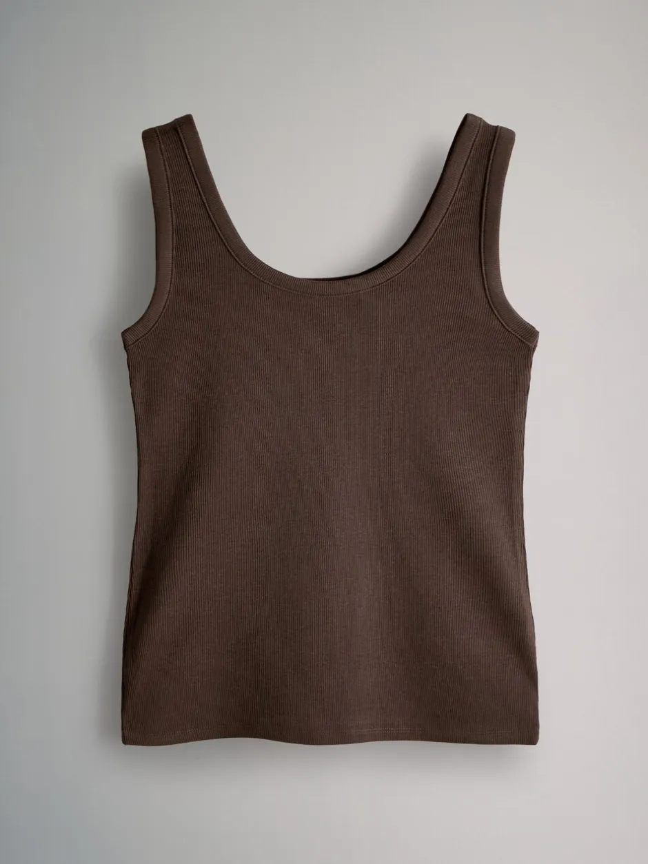Tops En T-Shirts|Sportkleding*The Set - van 5 geribbelde ronde hals hemdjes Wit/Zwart/Bruin/Taupebruin/Naturel