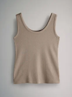 Tops En T-Shirts|Sportkleding*The Set - van 5 geribbelde ronde hals hemdjes Wit/Zwart/Bruin/Taupebruin/Naturel