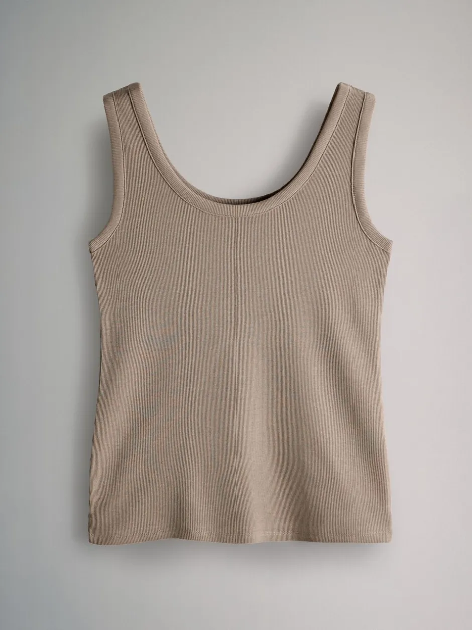 Tops En T-Shirts|Sportkleding*The Set - van 5 geribbelde ronde hals hemdjes Wit/Zwart/Bruin/Taupebruin/Naturel