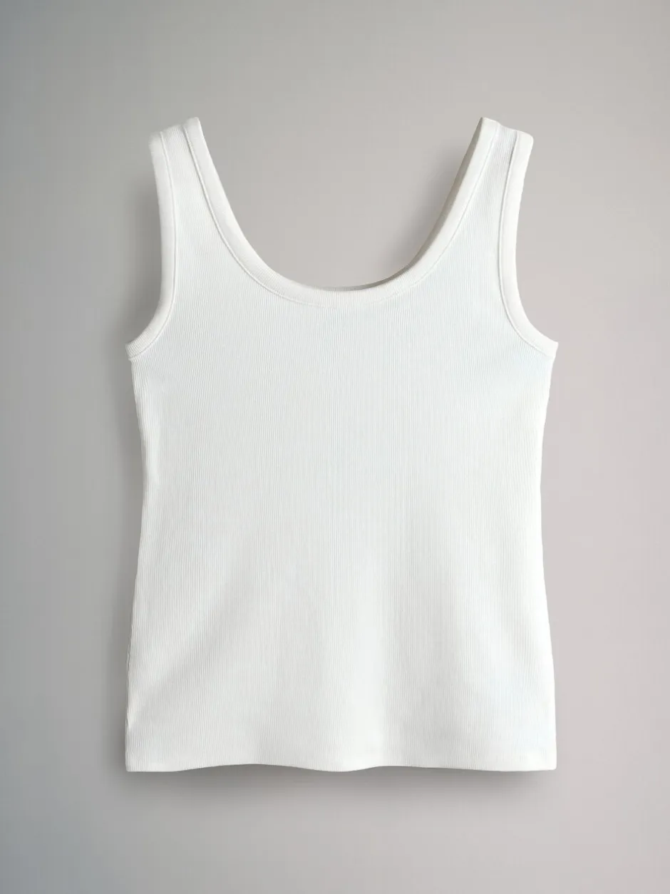 Tops En T-Shirts|Sportkleding*The Set - van 5 geribbelde ronde hals hemdjes Wit/Zwart/Bruin/Taupebruin/Naturel
