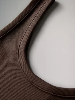 Tops En T-Shirts|Sportkleding*The Set - van 5 geribbelde ronde hals hemdjes Wit/Zwart/Bruin/Taupebruin/Naturel