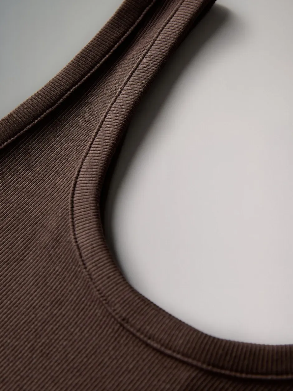 Tops En T-Shirts|Sportkleding*The Set - van 5 geribbelde ronde hals hemdjes Wit/Zwart/Bruin/Taupebruin/Naturel