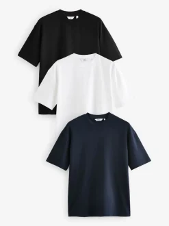 T-Shirts En Hemden*Next Wit/zwart/marineblauw - Relaxed fit - Verpakking van 3 T-shirts van zware stof