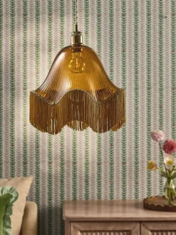 Lampenkappen|Verlichting|Next Wroxton Fringed Easy Fit Ceiling Light Shade Barnsteenoranje