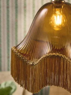 Lampenkappen|Verlichting|Next Wroxton Fringed Easy Fit Ceiling Light Shade Barnsteenoranje