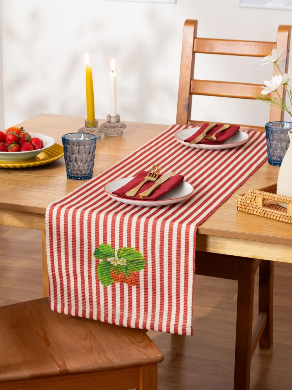 Tafellinnen En Placemats *Wylder Strawberry Strepen 180x35cm Tafelloper