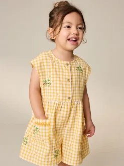 Jumpsuits En Playsuits*Next - Sleeveless Playsuit (3mths-7yrs) Yellow Gingham Embroidered