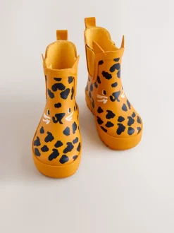 Laarzen*Next - Enkelhoge regenlaarzen Yellow Leopard Print