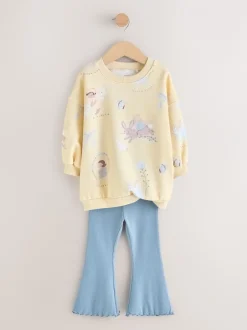 Sweaters En Hoody´S|Next - Set van sweatshirt en uitlopende legging (3mnd -7jr) Yellow/Blue Fairy