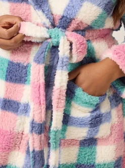 Badjassen*Yours Curve Check Borg Shawl Robe