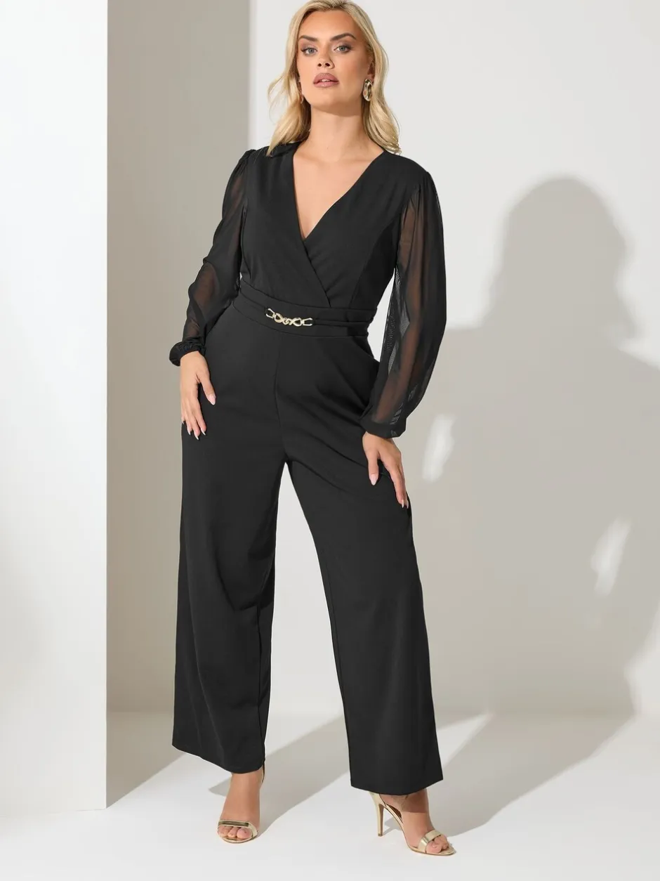 Jumpsuits En Playsuits*Yours Curve London Mesh Sleeve Buckle Jumpsuit