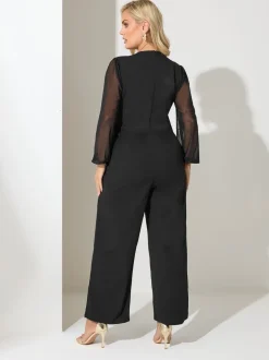 Jumpsuits En Playsuits*Yours Curve London Mesh Sleeve Buckle Jumpsuit
