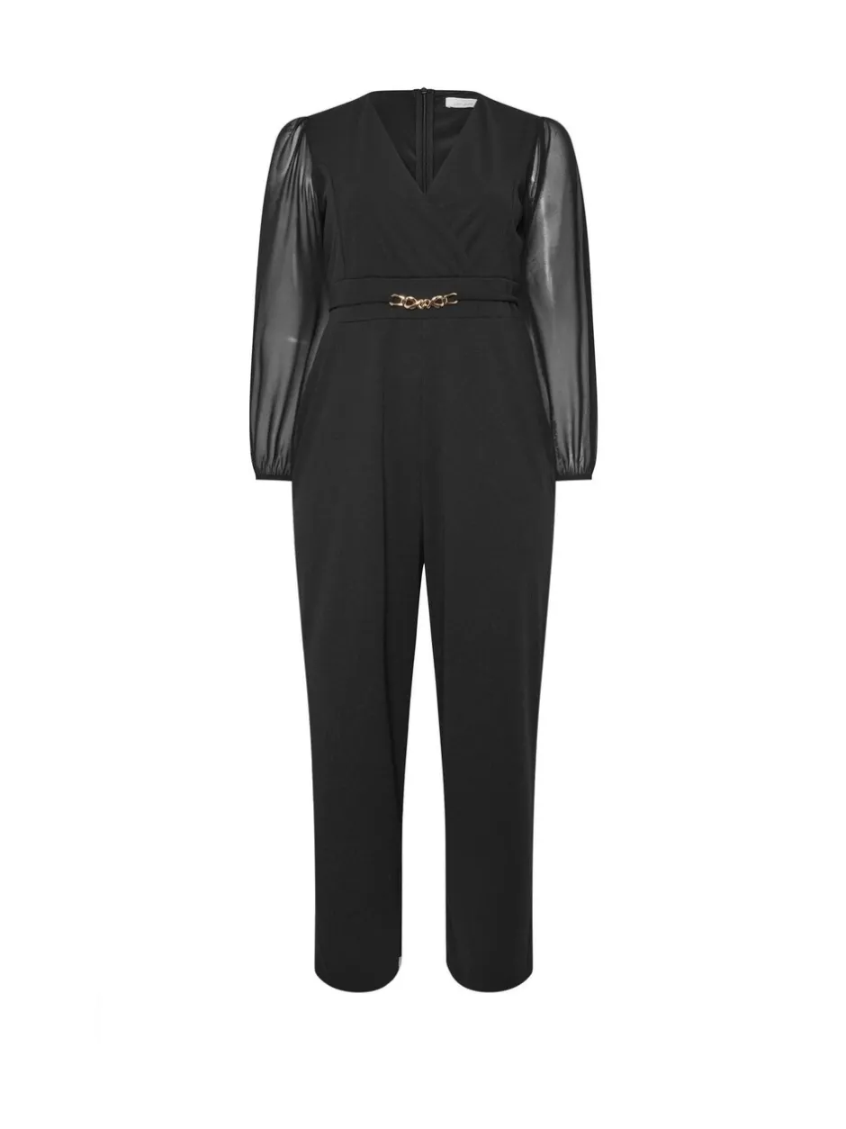 Jumpsuits En Playsuits*Yours Curve London Mesh Sleeve Buckle Jumpsuit