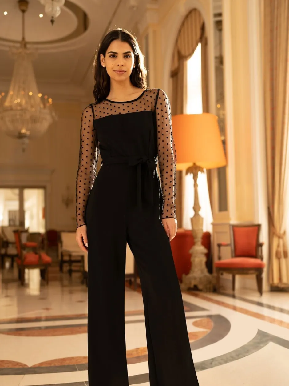 Jumpsuits En Playsuits|Yumi jumpsuit met stippen van stretch gaas