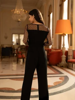 Jumpsuits En Playsuits|Yumi jumpsuit met stippen van stretch gaas