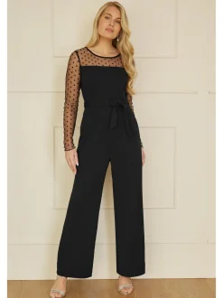 Jumpsuits En Playsuits|Yumi jumpsuit met stippen van stretch gaas