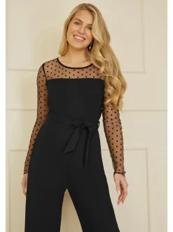 Jumpsuits En Playsuits|Yumi jumpsuit met stippen van stretch gaas