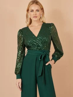 Jumpsuits En Playsuits*Yumi Sequin Wrap Over Jumpsuit