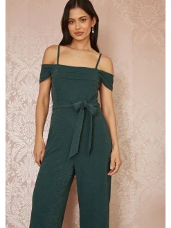 Jumpsuits En Playsuits*Yumi stretchy Bardot-jumpsuit met glitters