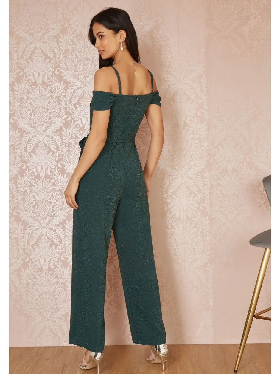 Jumpsuits En Playsuits*Yumi stretchy Bardot-jumpsuit met glitters