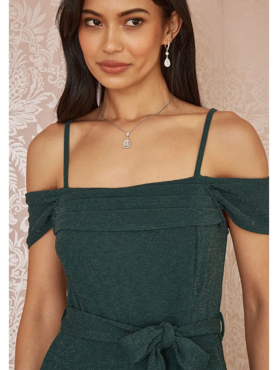 Jumpsuits En Playsuits*Yumi stretchy Bardot-jumpsuit met glitters