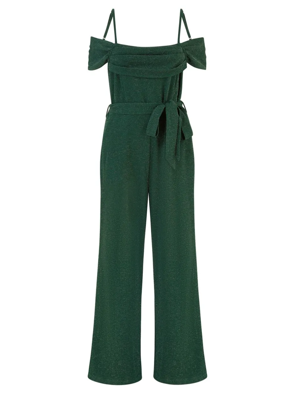Jumpsuits En Playsuits*Yumi stretchy Bardot-jumpsuit met glitters
