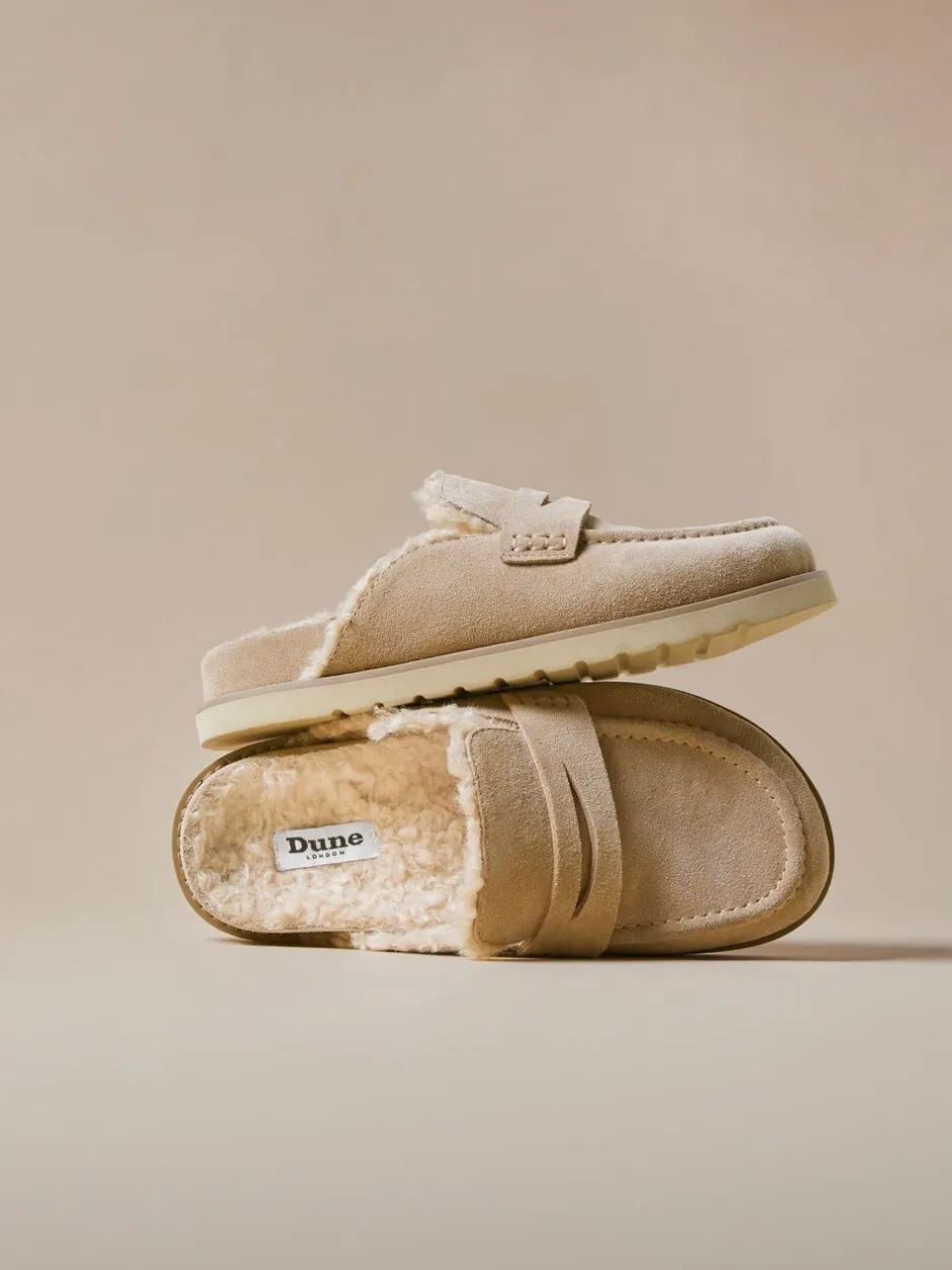 Lage Schoenen|Dune London - Goldy Lined Backless Loafers Zand