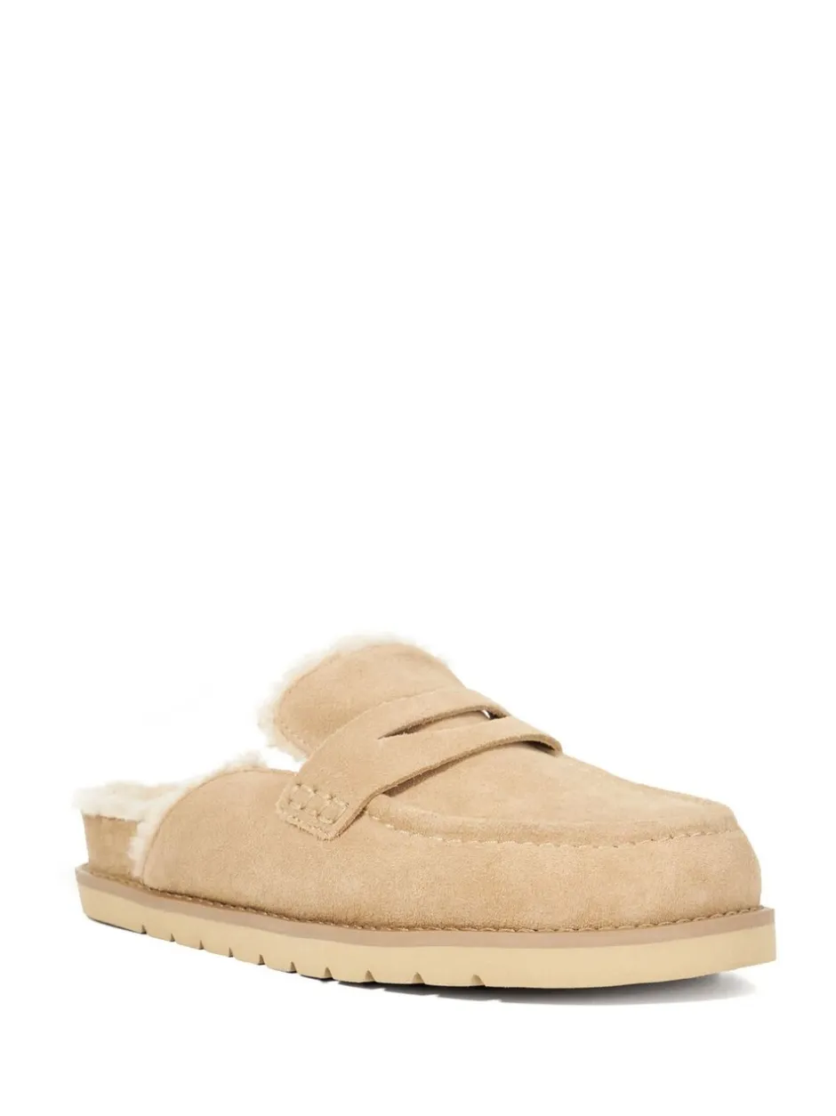 Lage Schoenen|Dune London - Goldy Lined Backless Loafers Zand