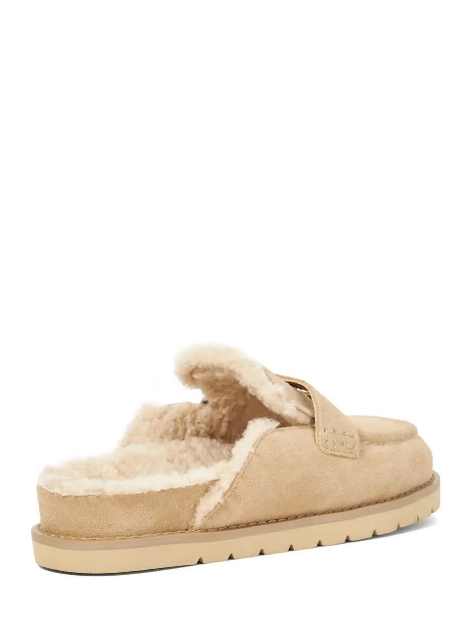 Lage Schoenen|Dune London - Goldy Lined Backless Loafers Zand