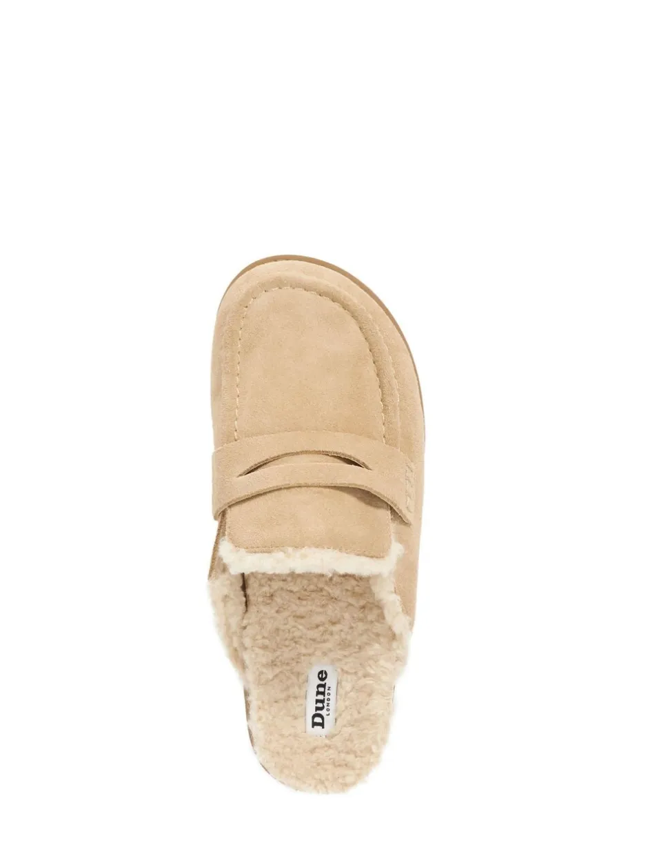 Lage Schoenen|Dune London - Goldy Lined Backless Loafers Zand