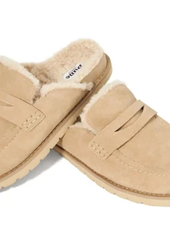 Lage Schoenen|Dune London - Goldy Lined Backless Loafers Zand